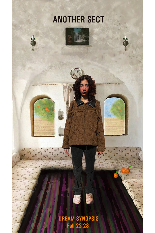 Smoky bronze jacket with chamra collar.