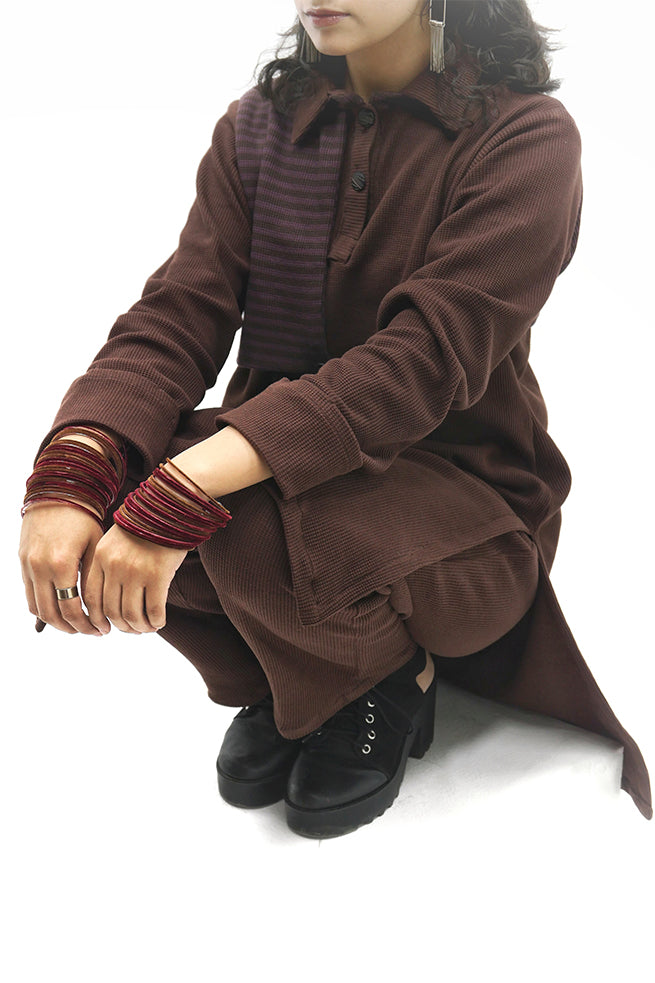 Umber slim fit thermal knit suit.