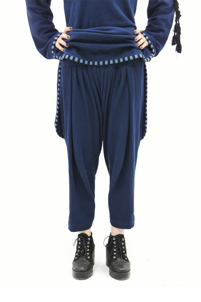 Self textured deep royal blue knit suit.