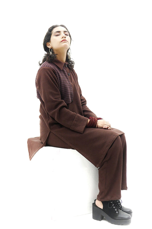 Umber slim fit thermal knit suit.