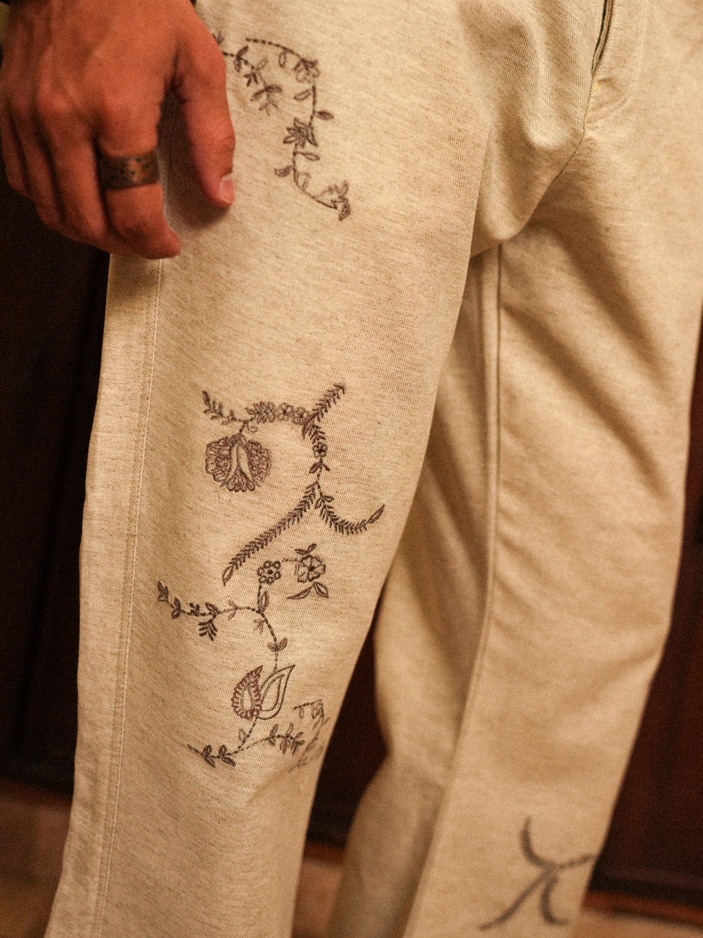Sajilo Embroidered Linen Denim Pants