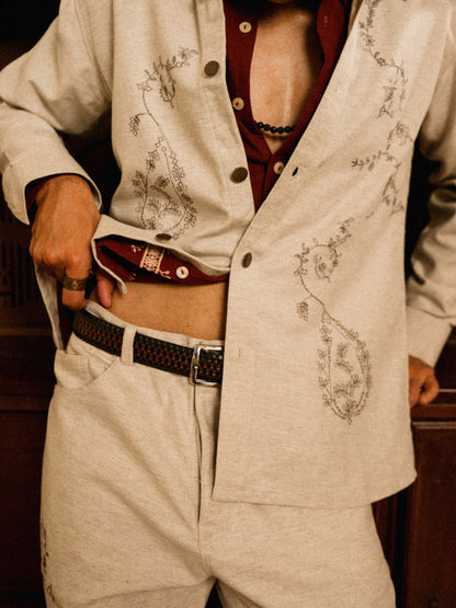 Sajilo Embroidered Linen Denim Pants