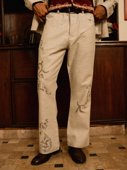 Sajilo Embroidered Linen Denim Pants