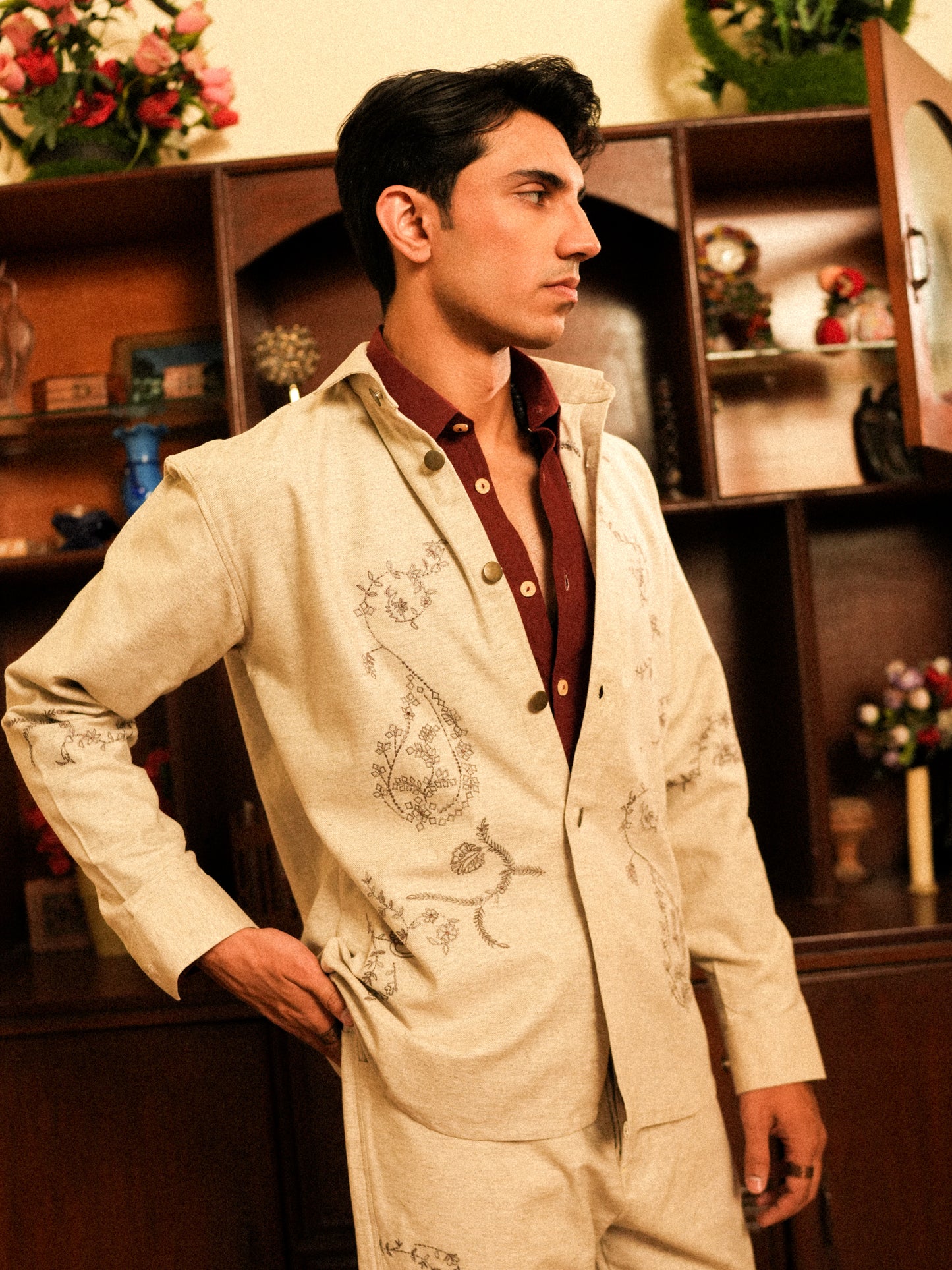 Sajilo Embroidered Linen Denim shirt