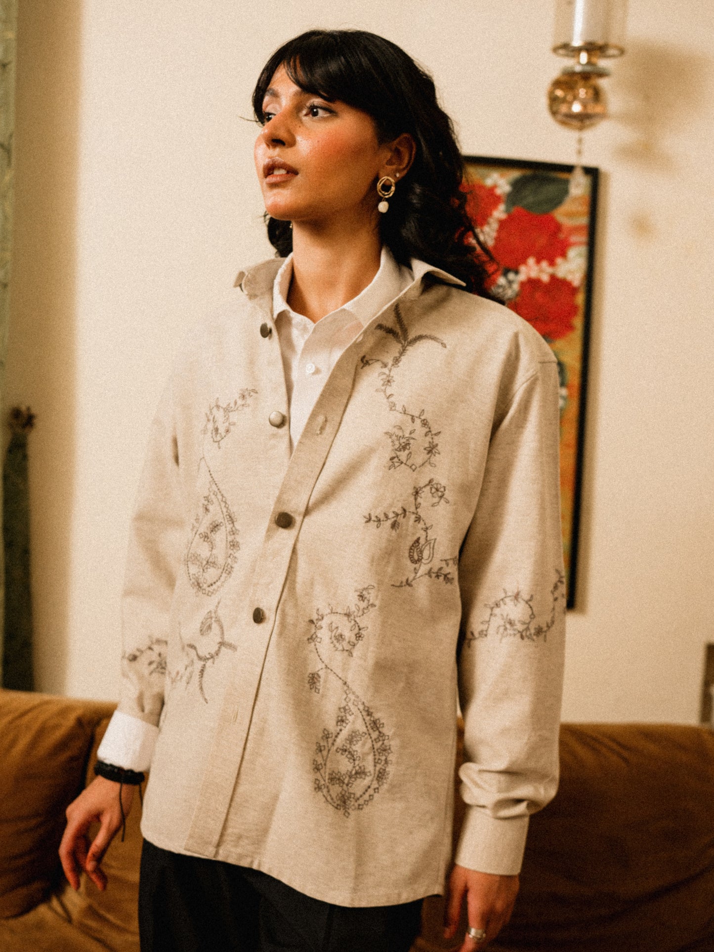 Sajilo Embroidered Linen Denim shirt