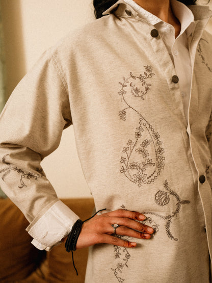 Sajilo Embroidered Linen Denim shirt