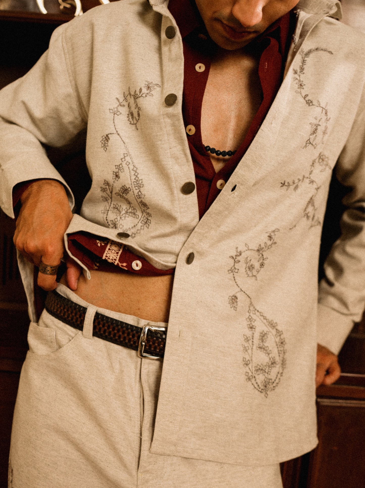Sajilo Embroidered Linen Denim shirt